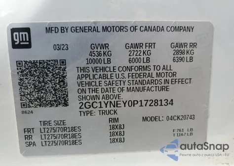 2023 Chevrolet Silverado K2500 Heavy Duty Lt from USA, damaged, VIN 2GC1YNEY0P1728134